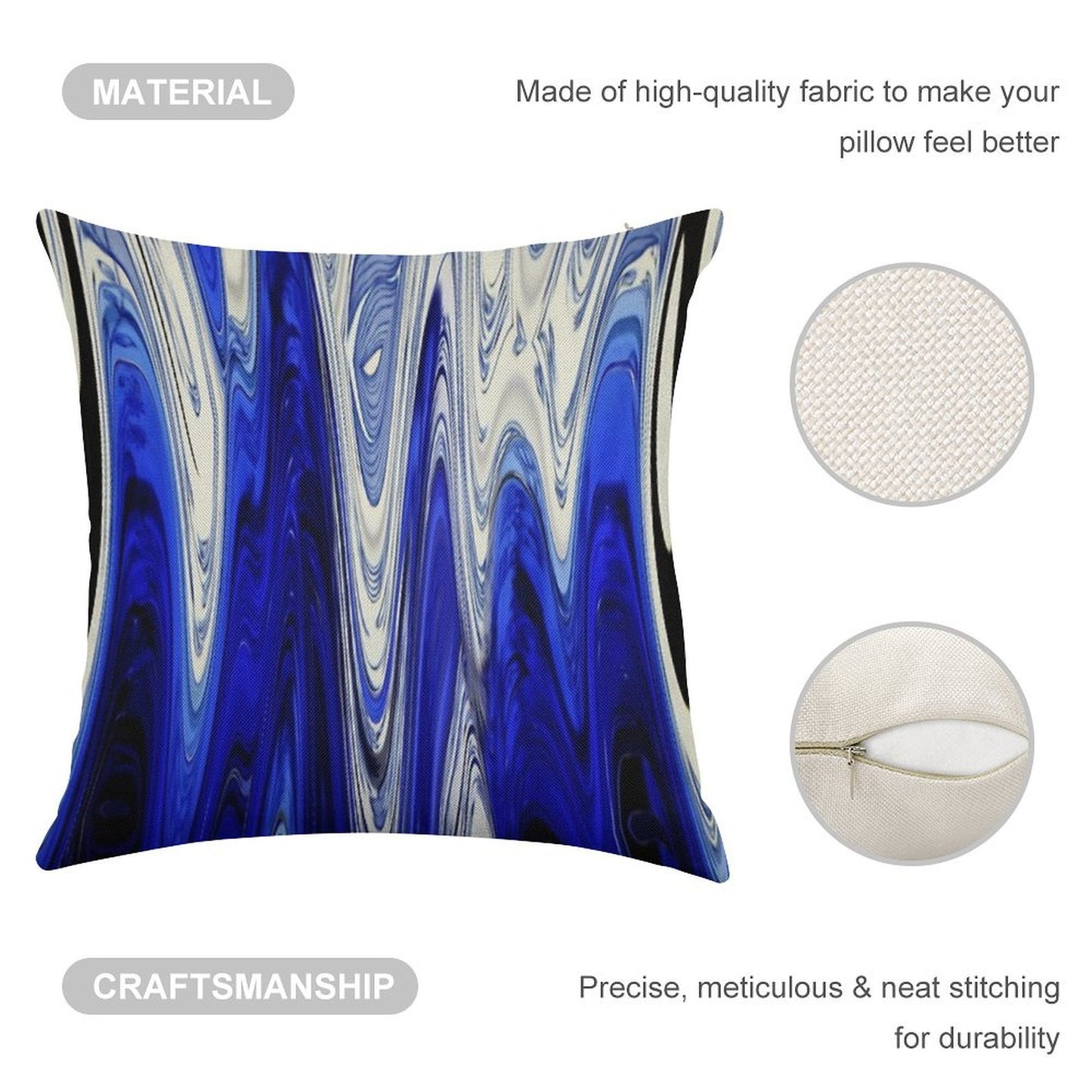 Zigzag Cobalt Blue Linen Throw Pillow Cover
