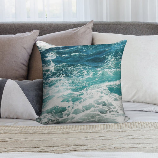 Blue Ocean Waves Soft Fade-Resistant Throw Pillow