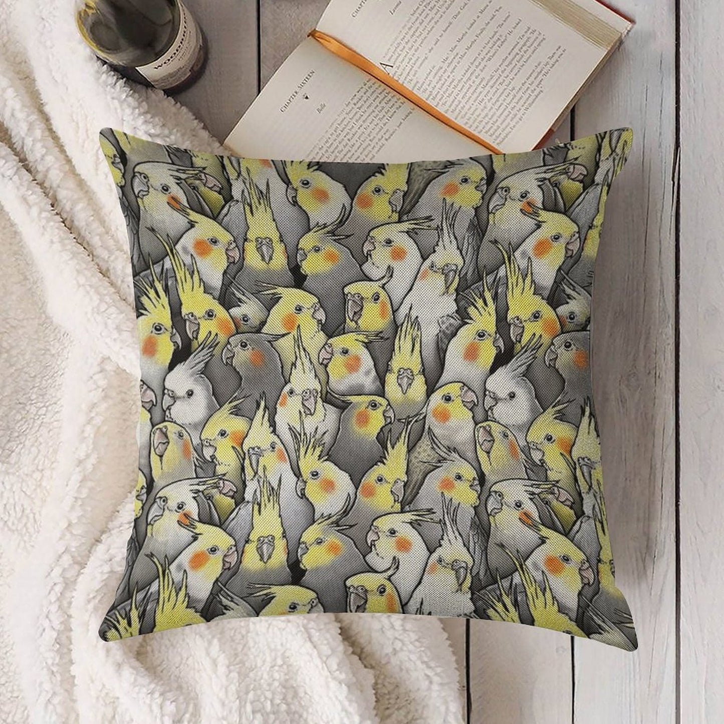 Cockatiels Galore Linen Throw Pillow Cover