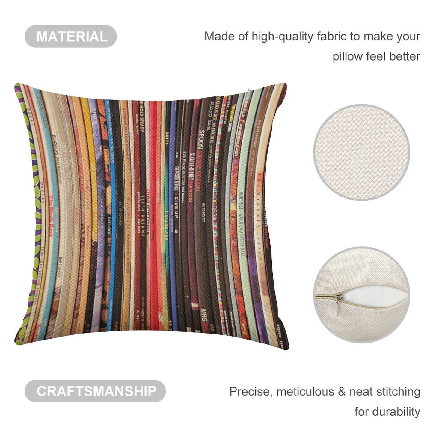 Indie Rock Vinyl Records Linen Throw Pillow Cover