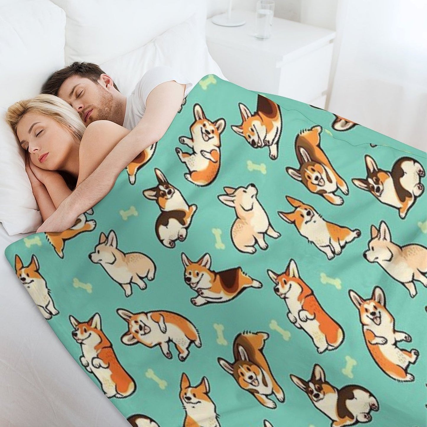 Jolly Corgis in Green Throw Blanket