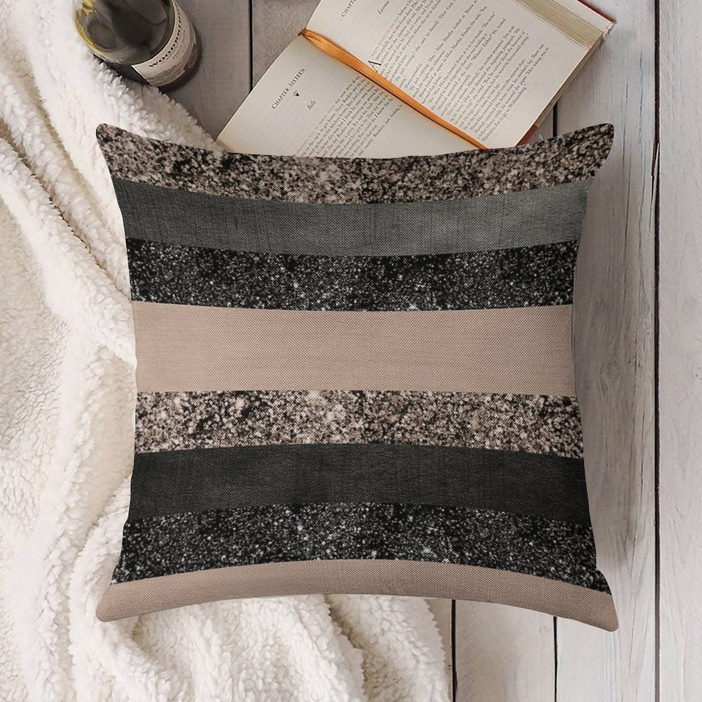 Blush Glam Stripes #2 (Photo of Glitter Only - Not Reflective) Linen Throw Pillow Cover