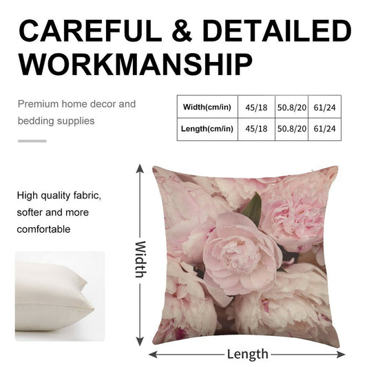 Pink Peony Flowers Linen Throw Pillow Cover