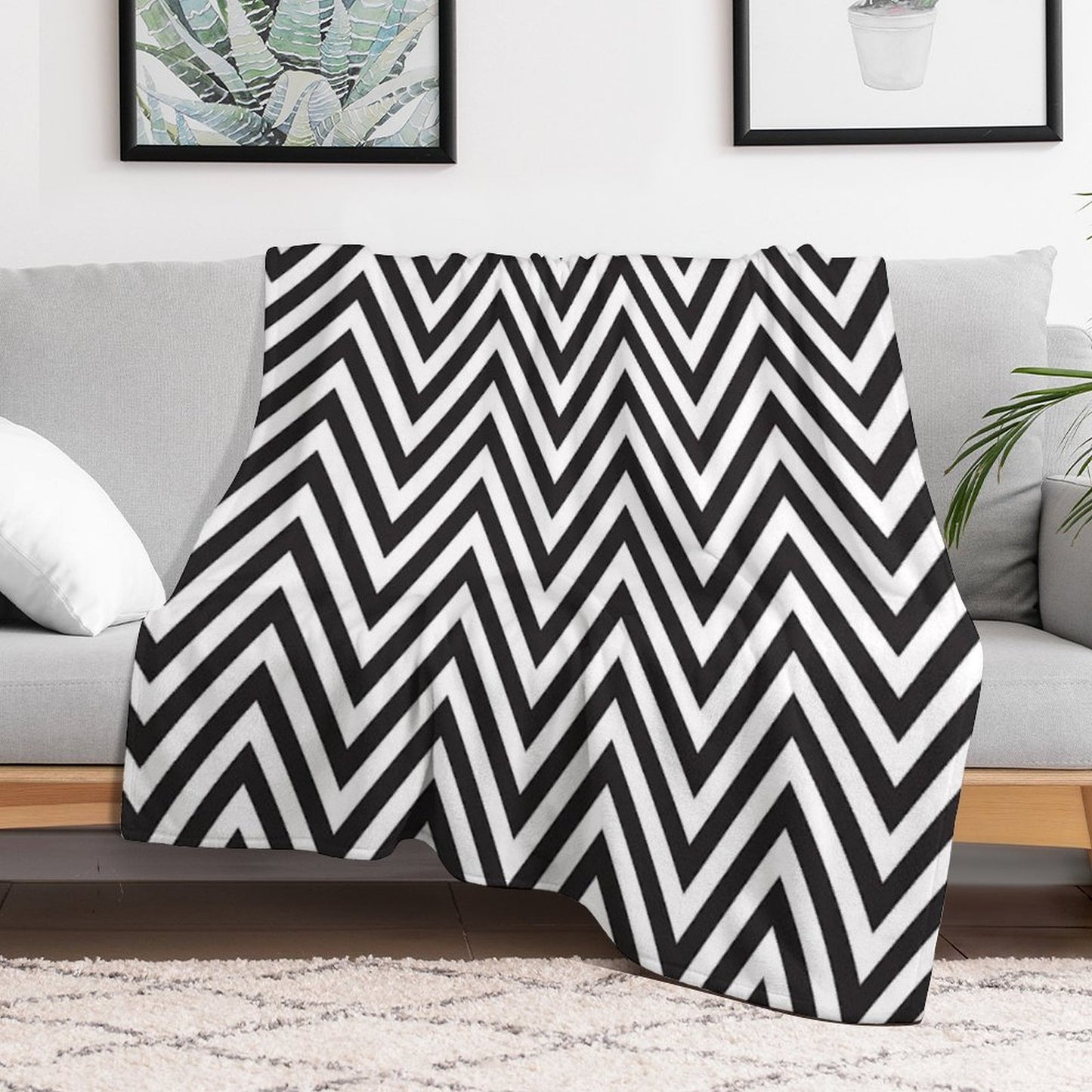MODERN CHEVRON PATTERN Bold Monochrome Black + White Throw Blanket