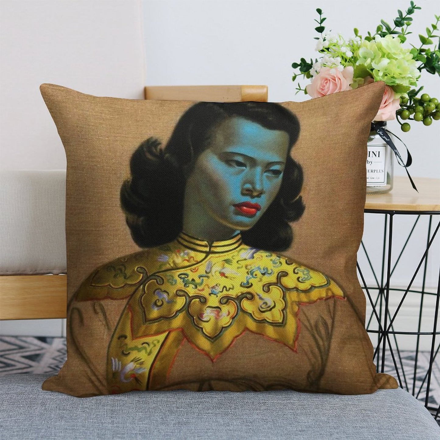 Vladimir Tretchikoff Vintage Painting, Famous Art Reproduction, Asian Fashion Illustration Linen Throw Pillow Cover