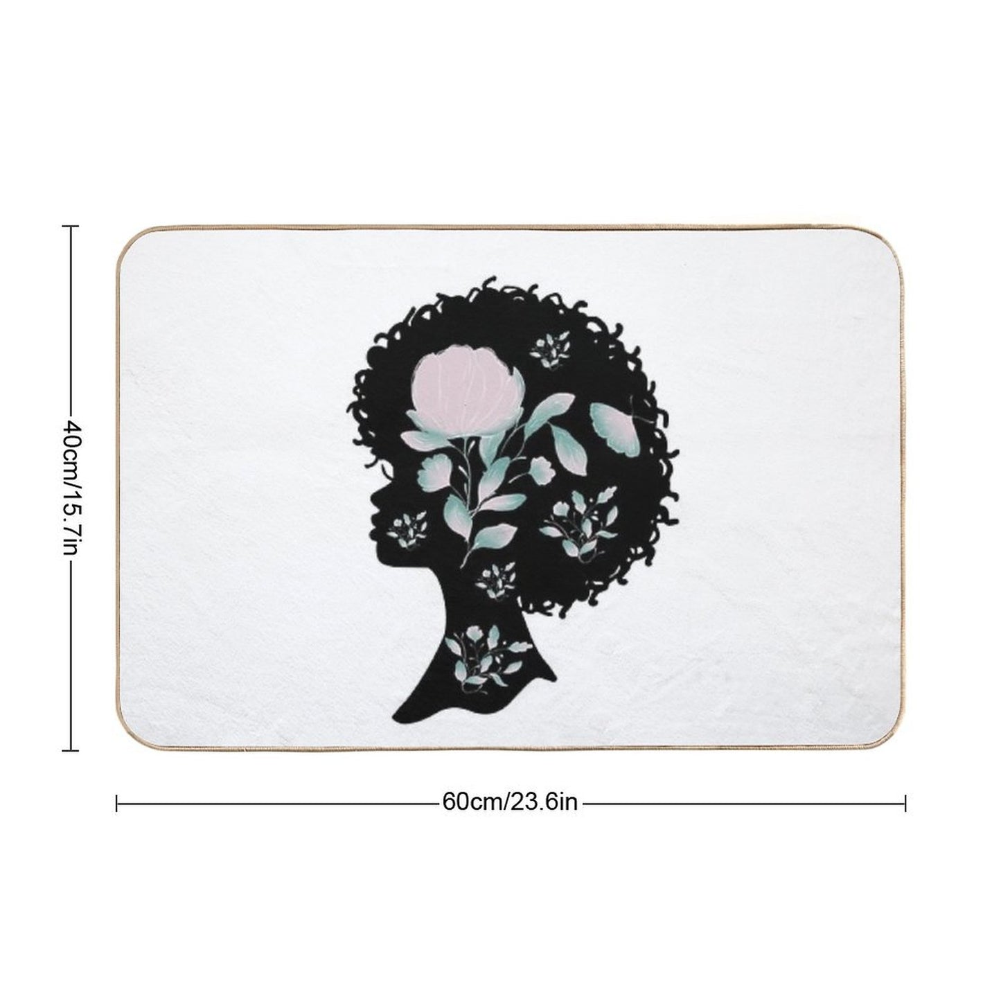 Afro Silhouette With Butterflies & Flowers Bath Mat