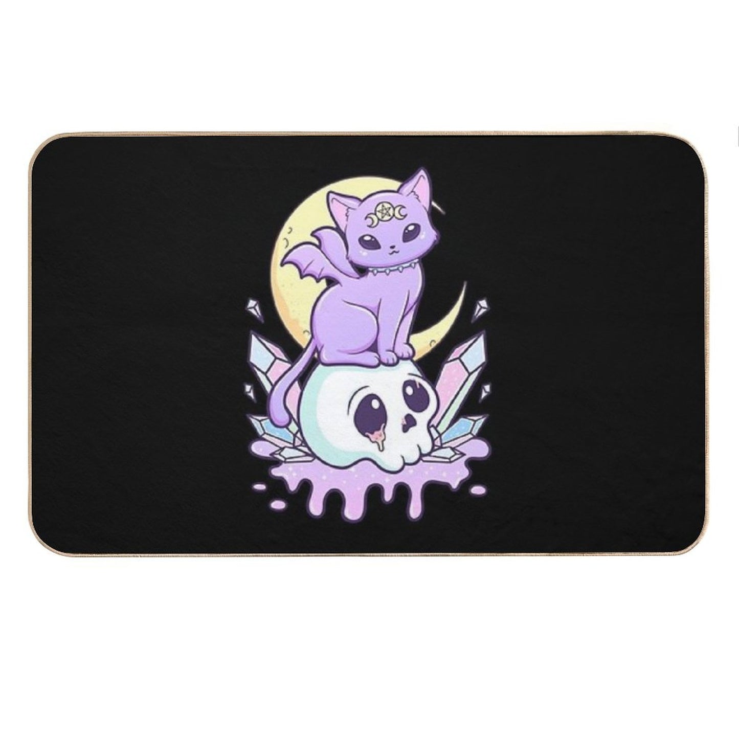 Kawaii Pastel Goth Cute Creepy Occult Cat And Skull Bath Mat