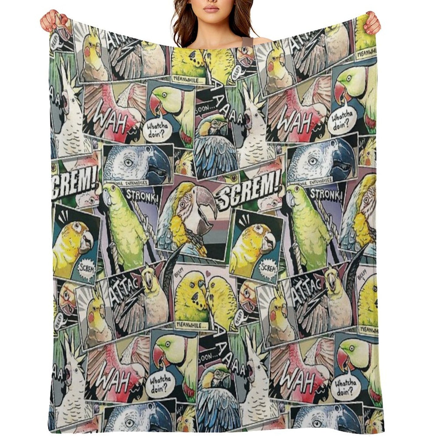 Parrots Comic Style Throw Blanket