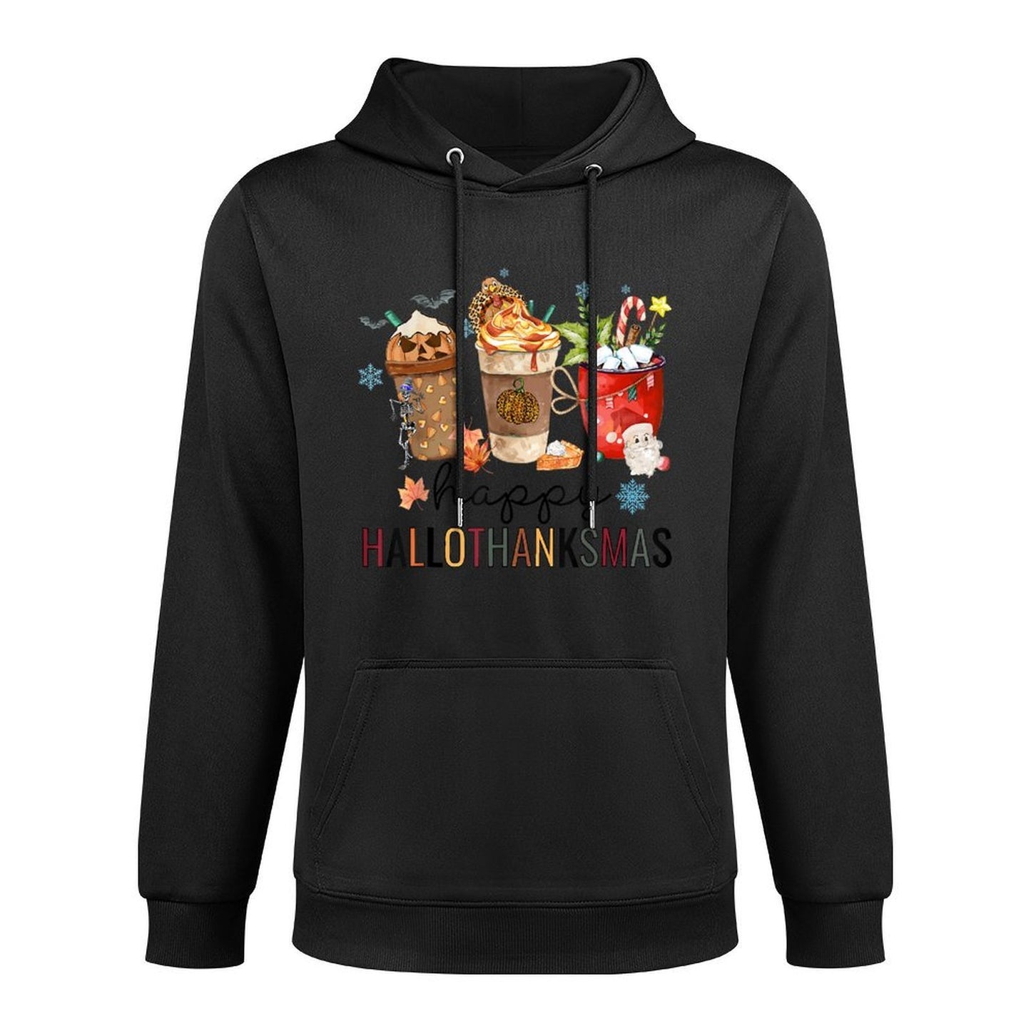 Happy Hallothanksmas Coffee Halloween Thanksgiving Christmas Medium-Weight Fabric Hoodie