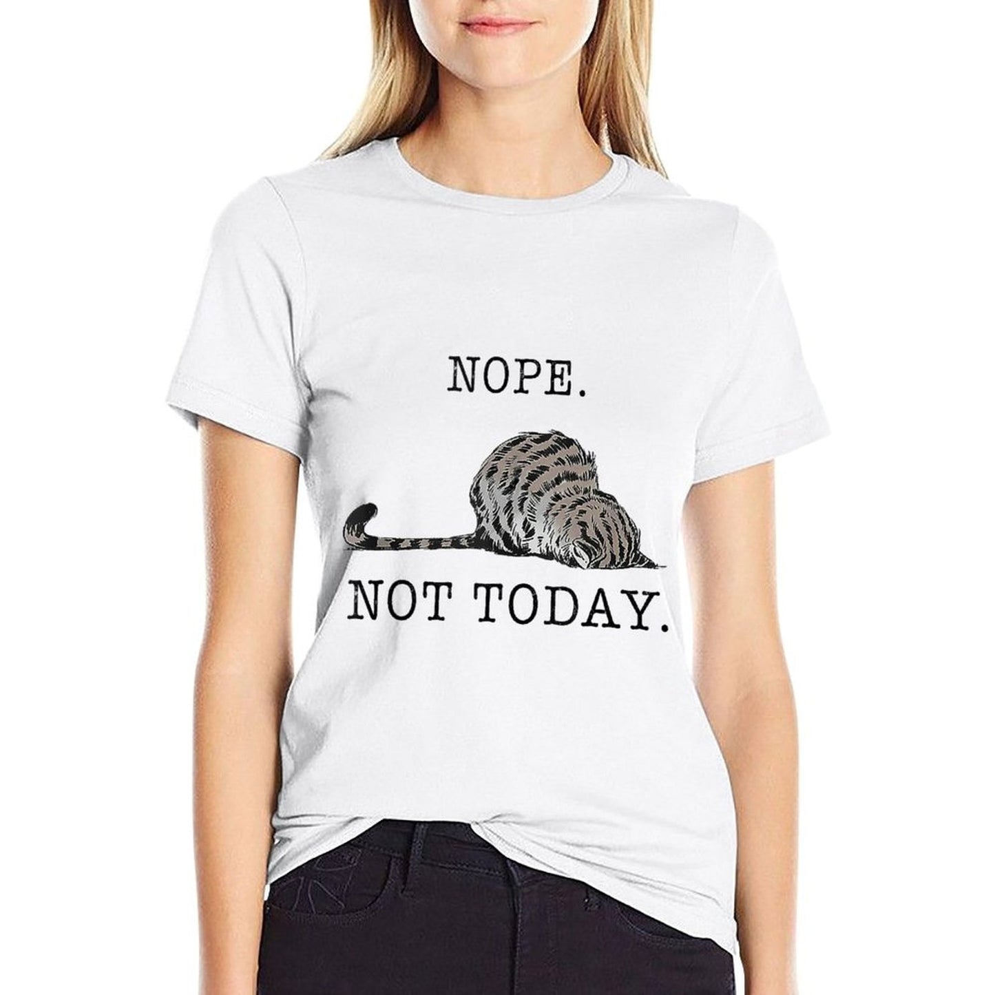 Nope Not Today Cat Ribbed Collar T-Shirt