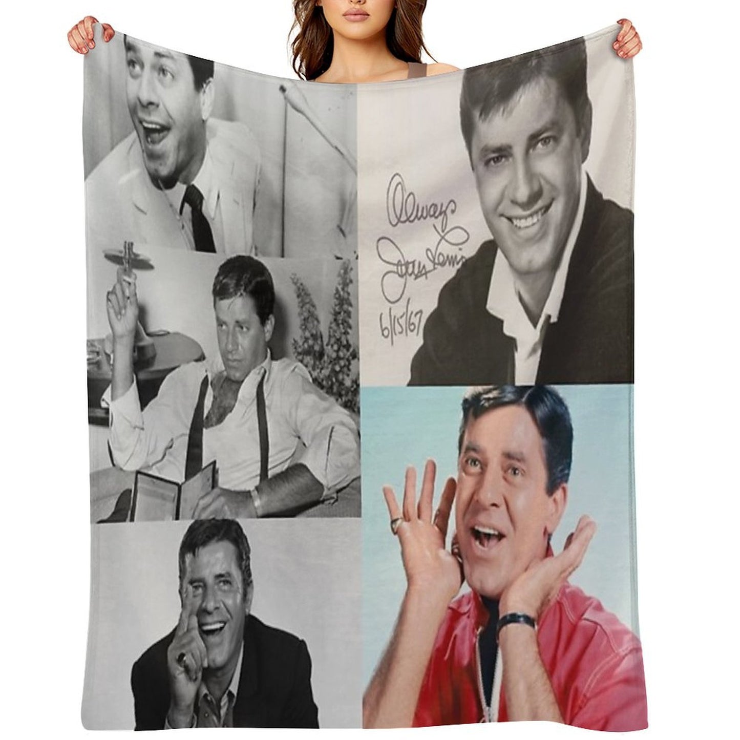 Jerry Lewis Signed Collage Throw Blanket
