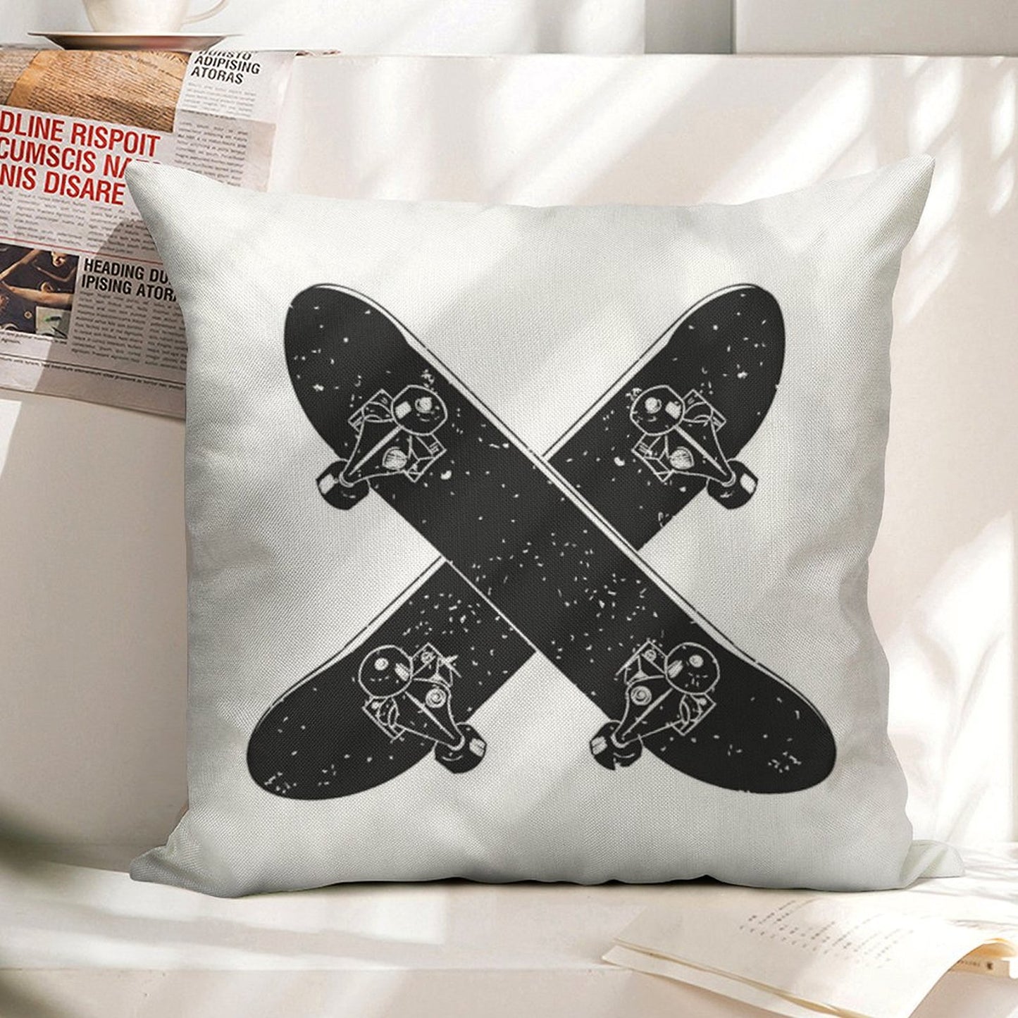 Skateboard X Linen Throw Pillow Cover