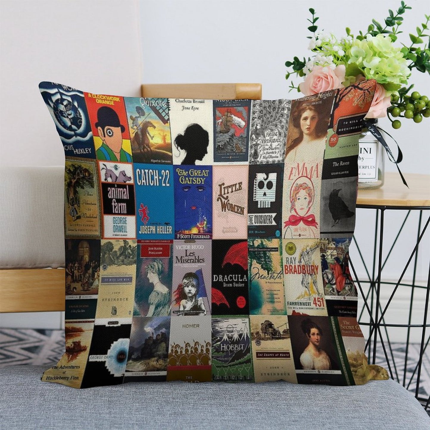 Classic Literature Book Covers Linen Throw Pillow Cover