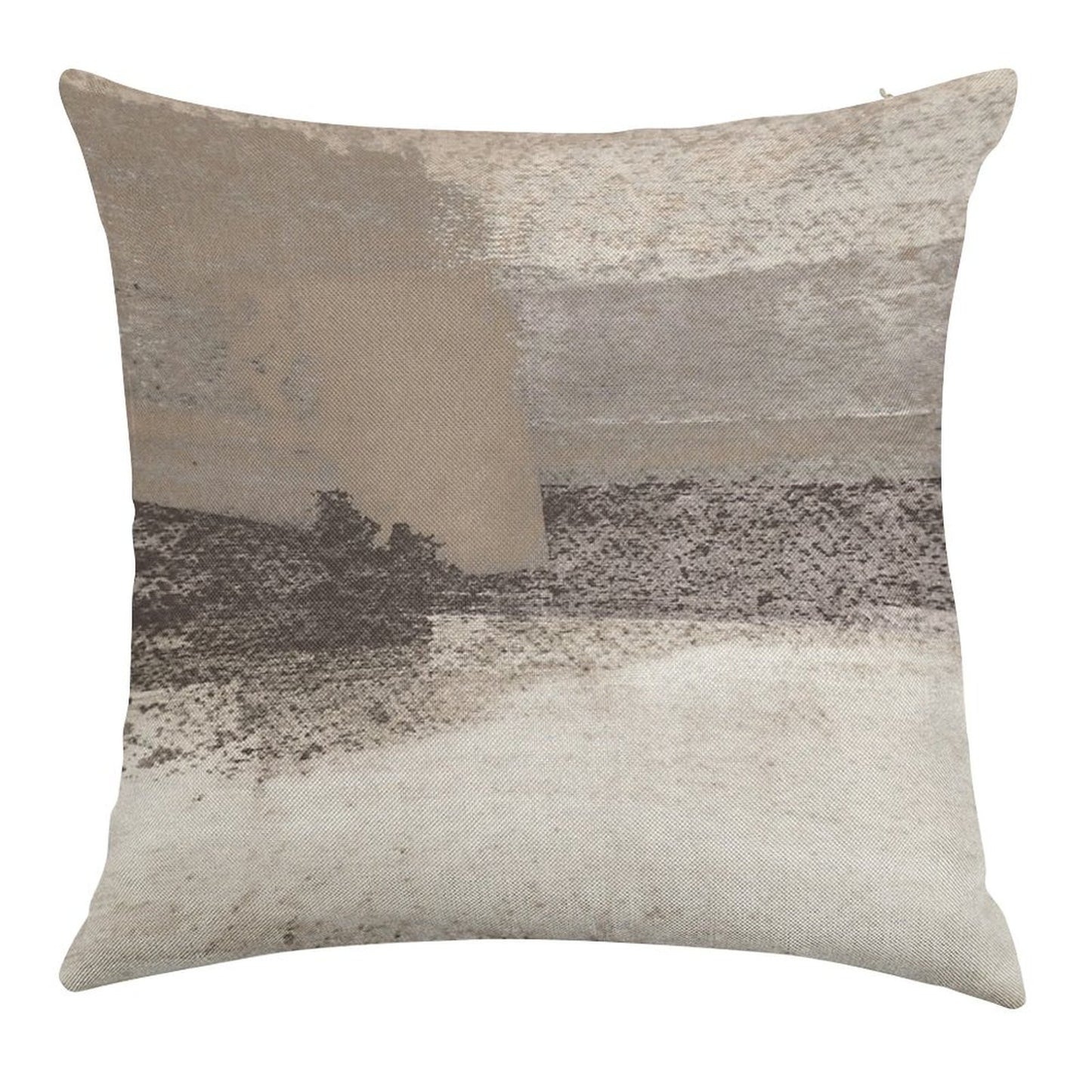 Taupe And Charcoal Grey Horizontal Modern Abstract Painting Linen Throw Pillow Cover