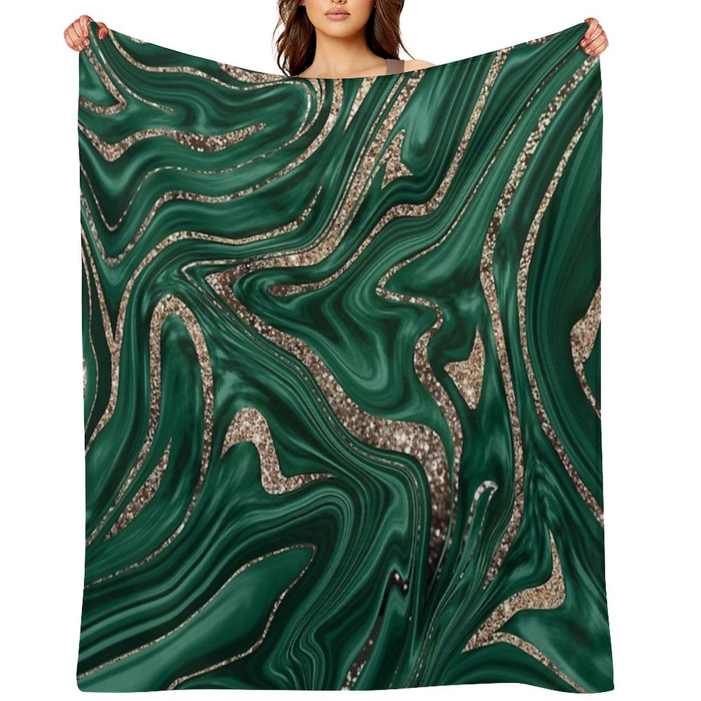 Emerald Green Black Gold Glam Marble #1 (Photo of Glitter Only - Not Reflective) Throw Blanket