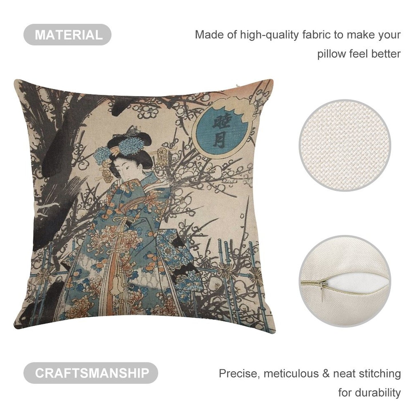 Classic Vintage Ukiyo-e Japanese Art Geisha Portrait Linen Throw Pillow Cover