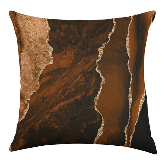 Abstract Chocolate Brown & Gold Modern Geode Agate Design Linen Throw Pillow Cover