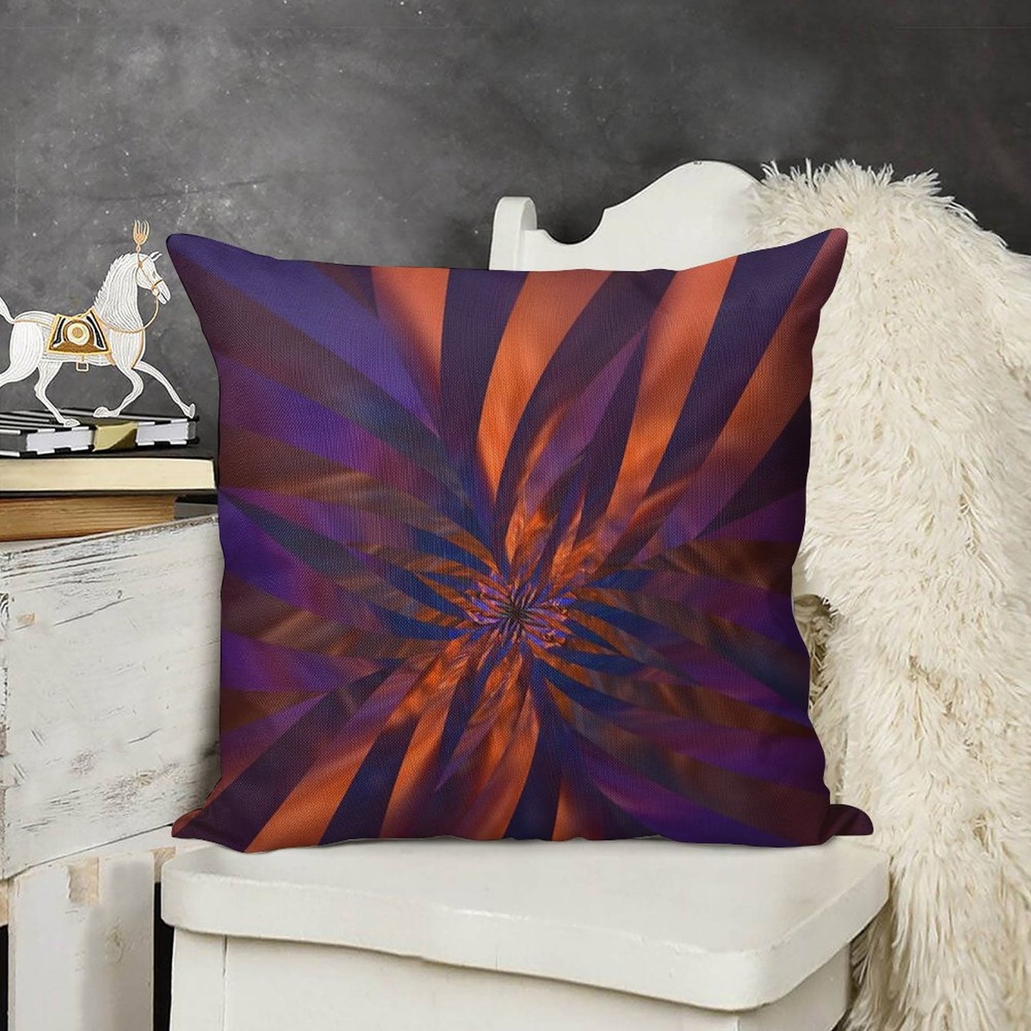 Abstract in Orange And Purple Linen Throw Pillow Cover