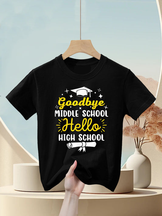 Goodbye Middle School Hello High School Funny Graduation Kids T-Shirt