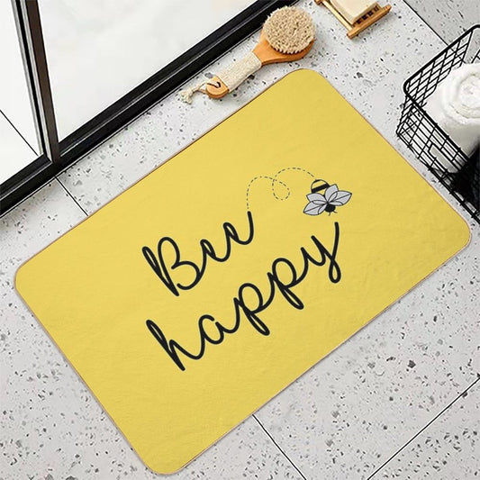 Bee Happy, Positive Quote Print on Yellow Background Bath Mat