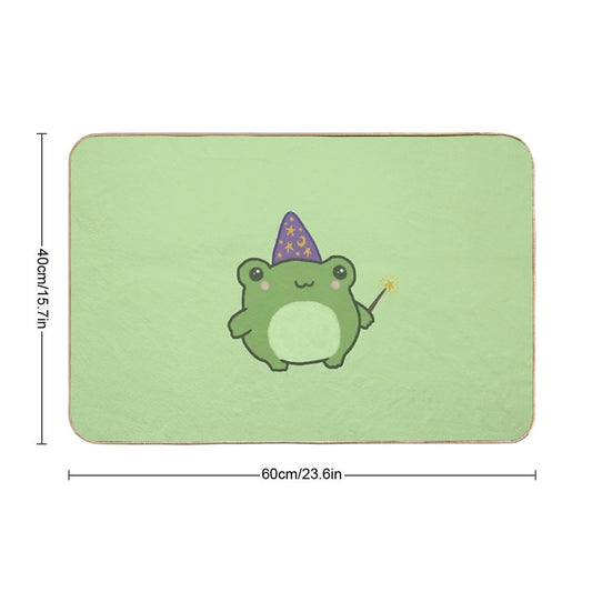 Chubby Frog Wizard Cottagecore Kawaii Toad with Magic Wand, Purple Cap, Ideal Fantasy Gift for Teens And Kids Bath Mat