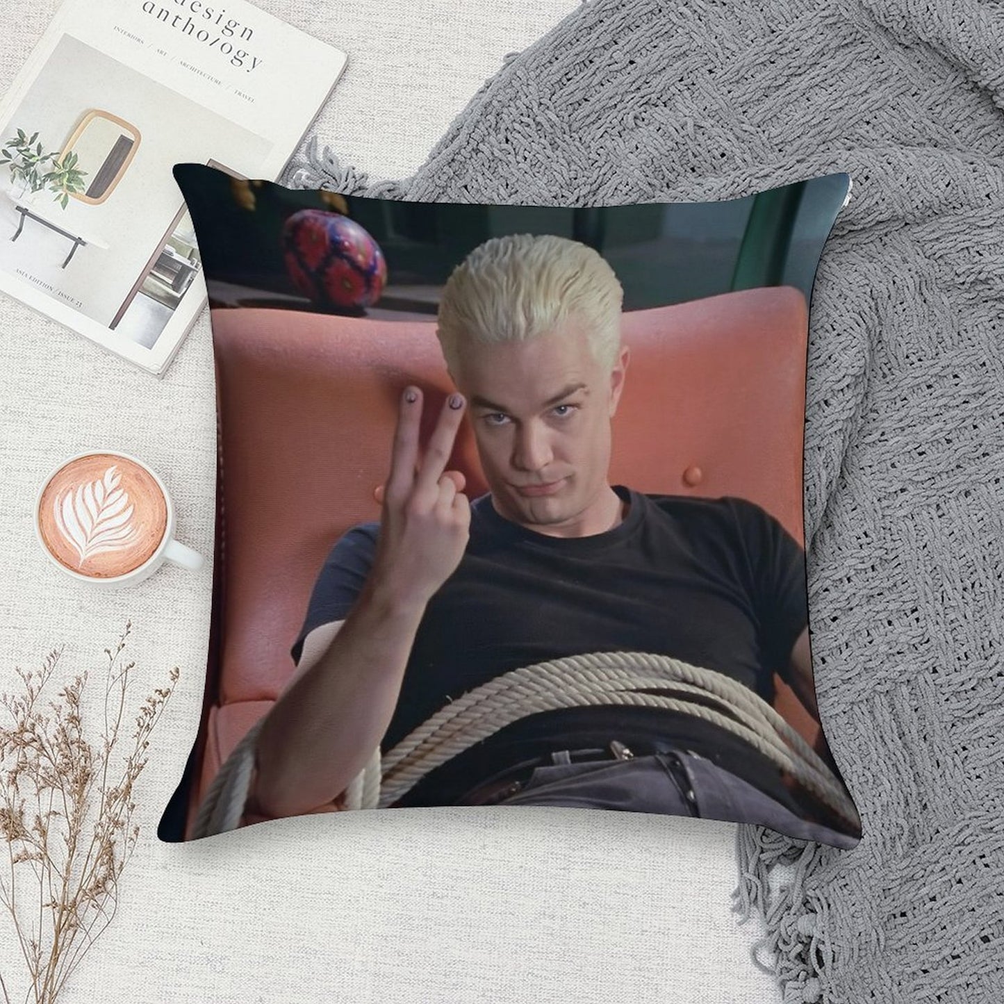 Spike Peace Sign Buffy The Vampire Slayer Soft Skin-Friendly Throw Pillow