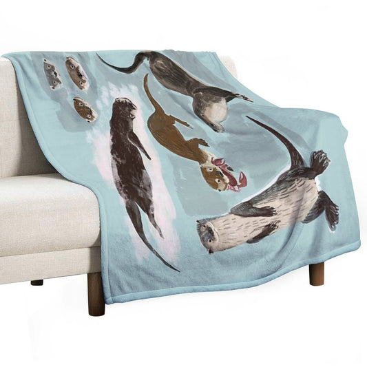 New World Otters Throw Blanket