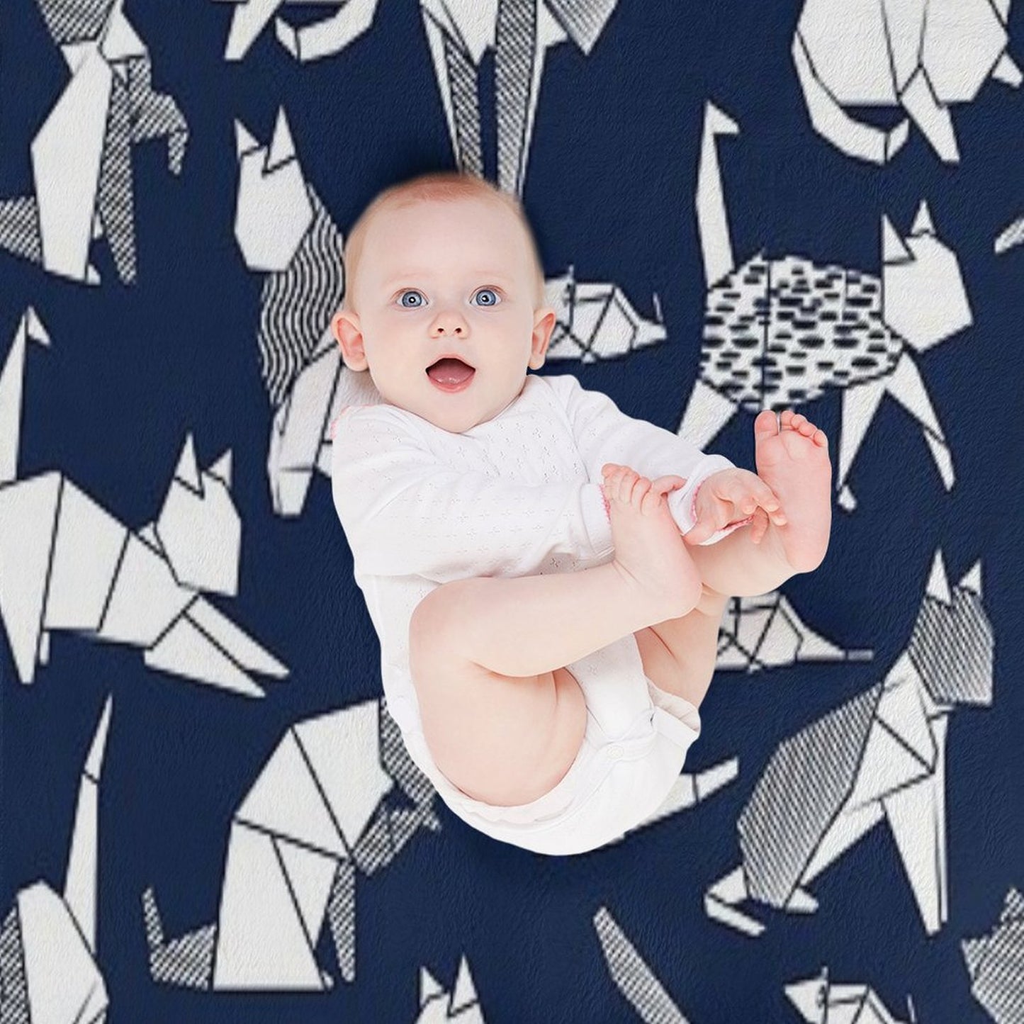 Origami Kitten Friends Blue Navy Background Paper Cats Throw Blanket