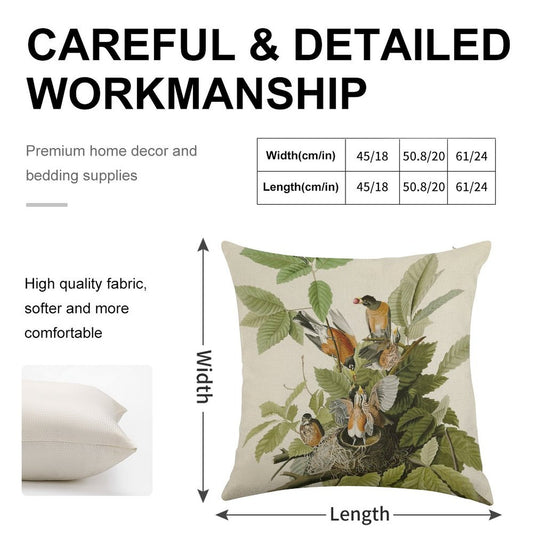 American Robin - John James Audubon Birds of America Linen Throw Pillow Cover