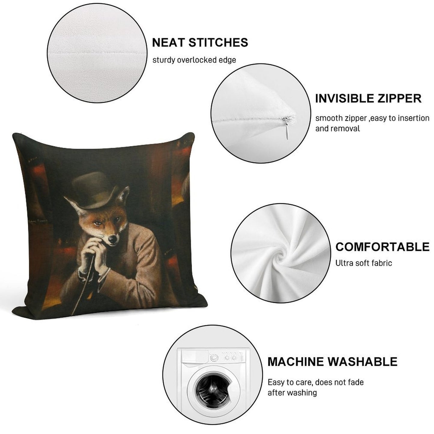 Edwardian Gentleman Fox Soft Multiple Sizes Throw Pillow