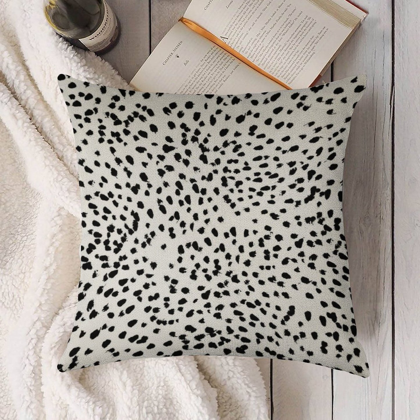 Nadia - Black And White, Animal Print, Dalmatian Spot, Spots, Dots, BW Linen Throw Pillow Cover