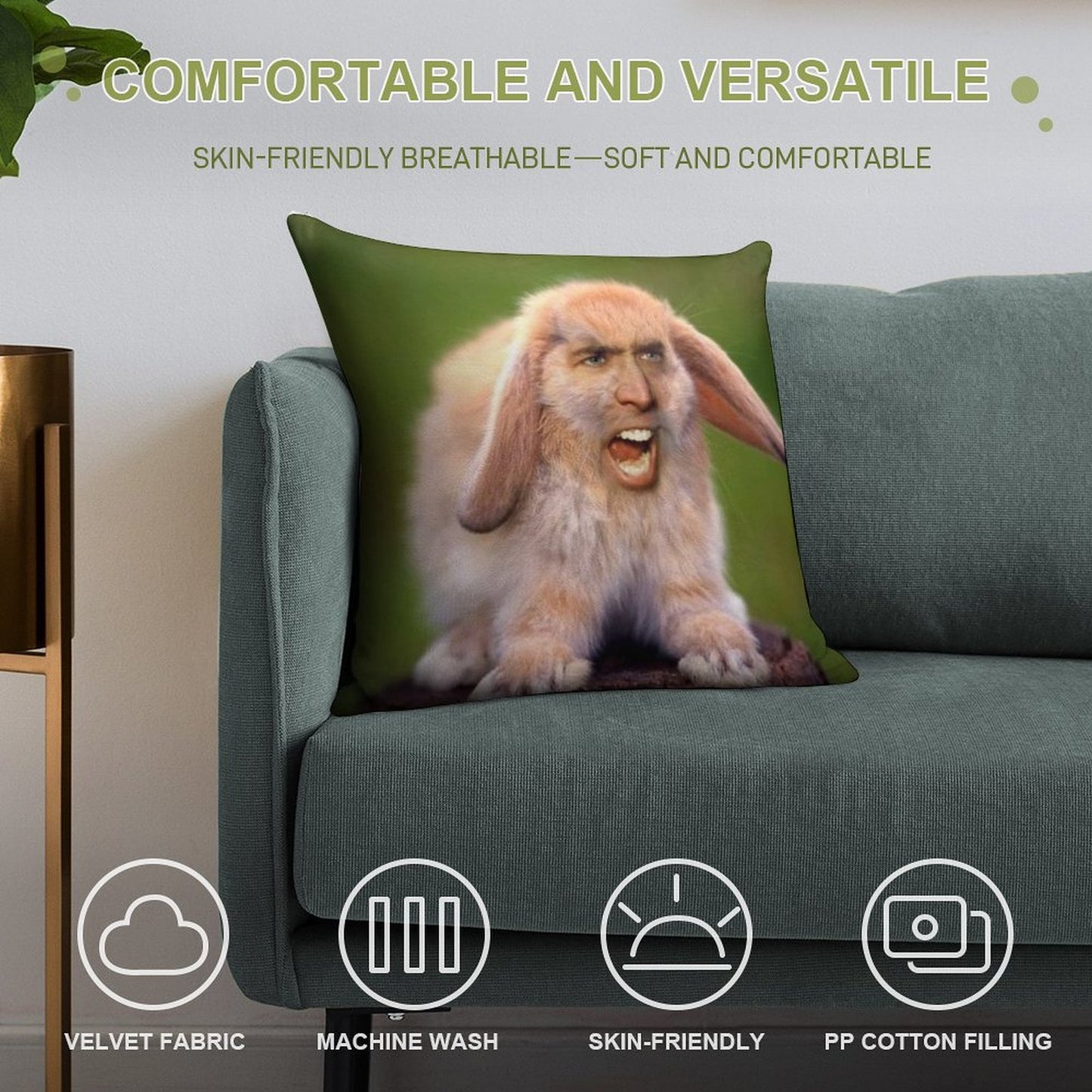 Nicholas Cage(d Rabbit) Soft Anti-Pilling Throw Pillow