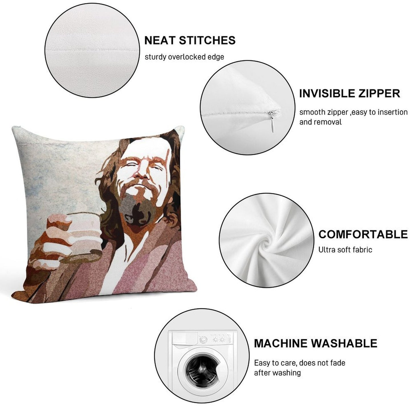 Big Lebowski DUDE Portrait Soft Anti-Pilling Throw Pillow