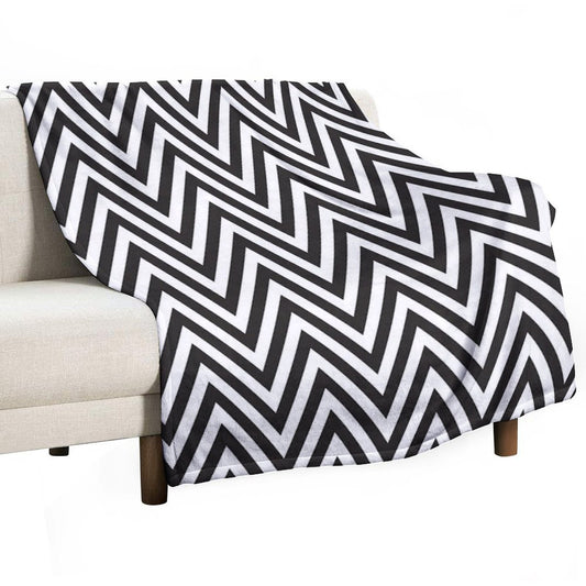 MODERN CHEVRON PATTERN Bold Monochrome Black + White Throw Blanket