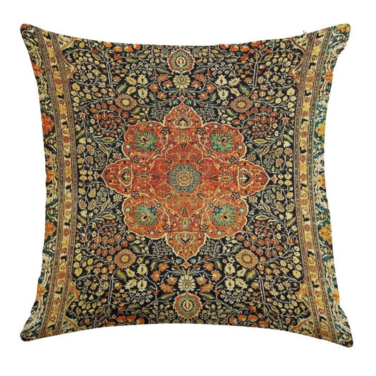 Antique Persian Mohtashem Kashan Rug Print Linen Throw Pillow Cover