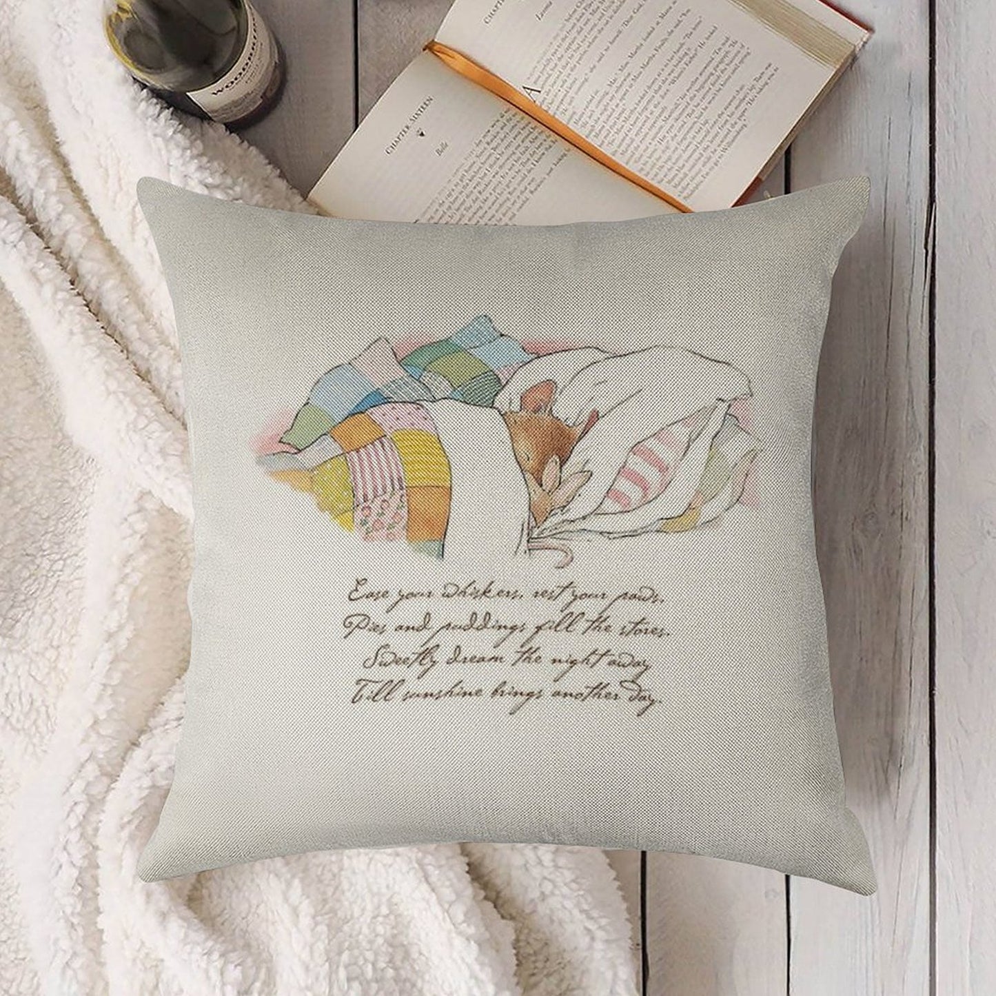 Primrose Goes to Sleep Linen Throw Pillow Cover