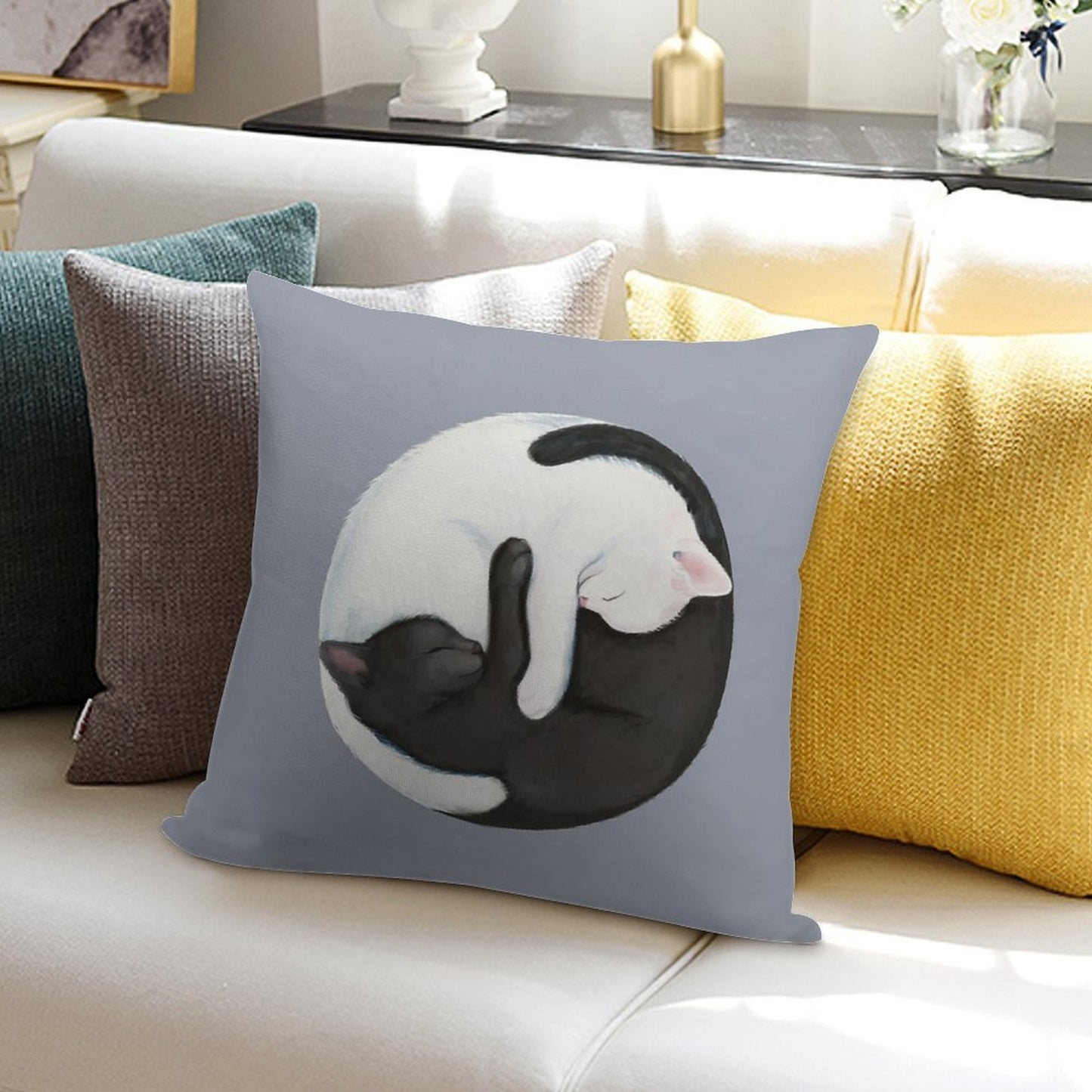 Yin Yang Balancing Cats Soft Bedroom Essential Throw Pillow