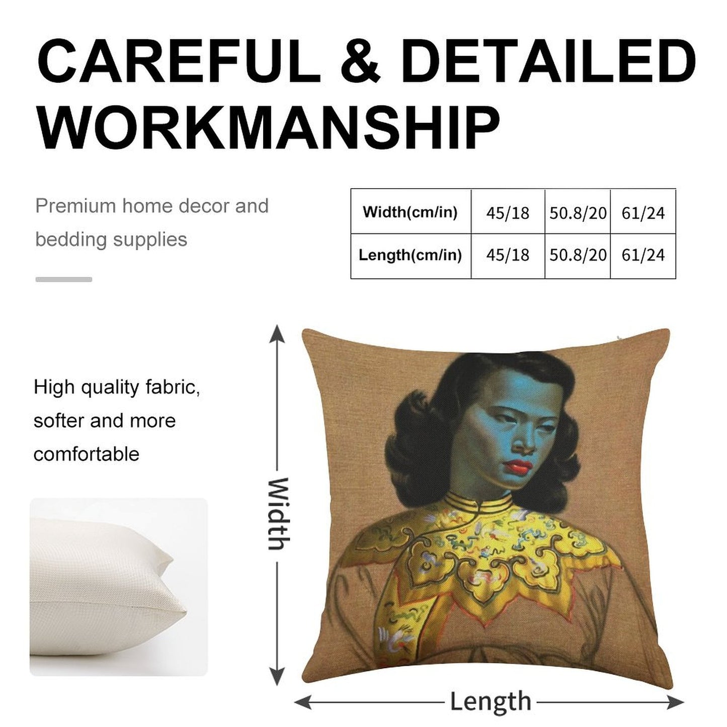 Vladimir Tretchikoff Vintage Painting, Famous Art Reproduction, Asian Fashion Illustration Linen Throw Pillow Cover