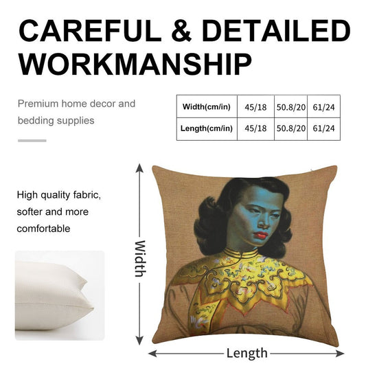 Vladimir Tretchikoff Vintage Painting, Famous Art Reproduction, Asian Fashion Illustration Linen Throw Pillow Cover