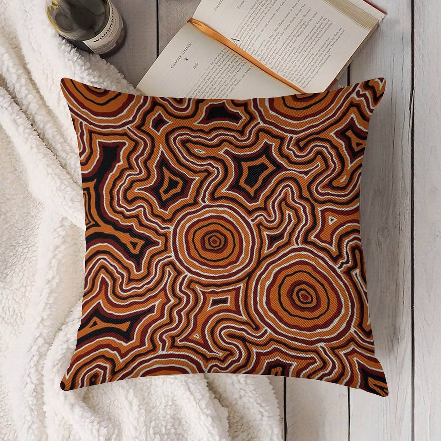 Authentic Aboriginal Art - Pathways - Authentic Design Linen Throw Pillow Cover