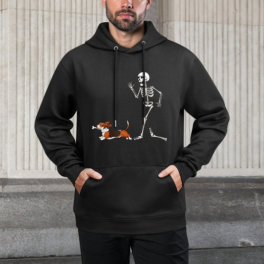Funny Halloween Basset Hound And Skeleton Colorfast Hoodie