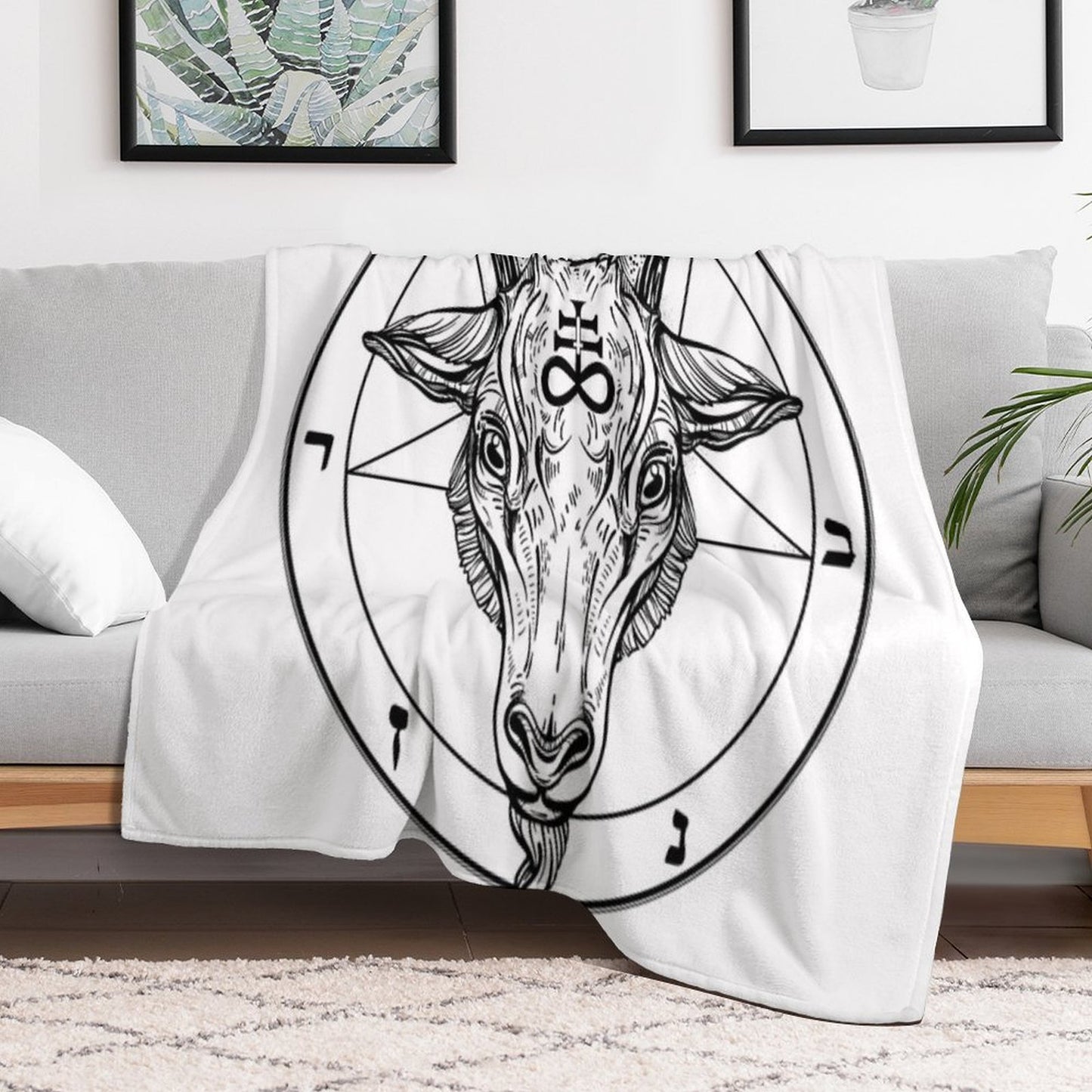 Baphomet Goat Head with Pentagram Occult Symbolism Or Satanist Symbols Throw Blanket