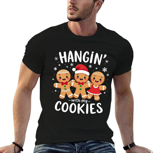 Hanging With My Cookies Gingerbread Christmas Teacher Xmas Ribbed Collar T-Shirt