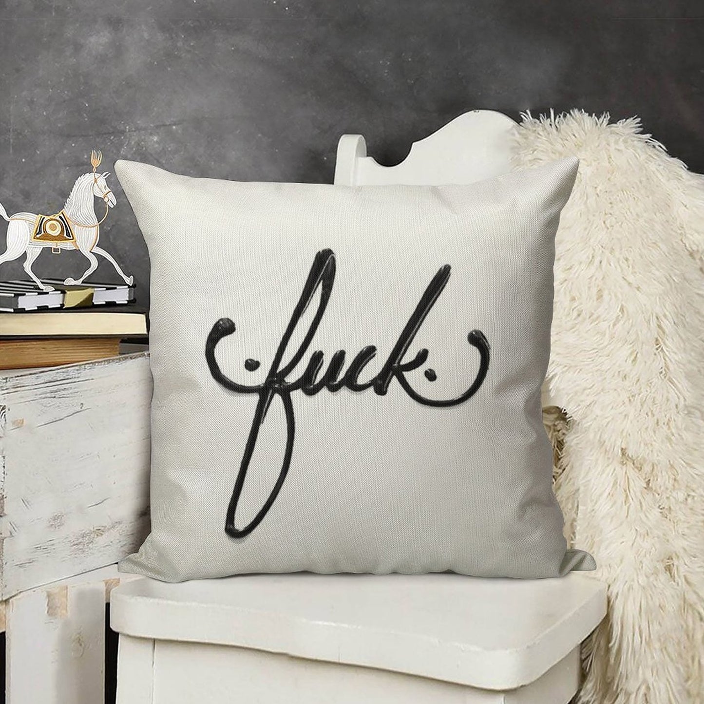 Cursive Curse Linen Throw Pillow Cover