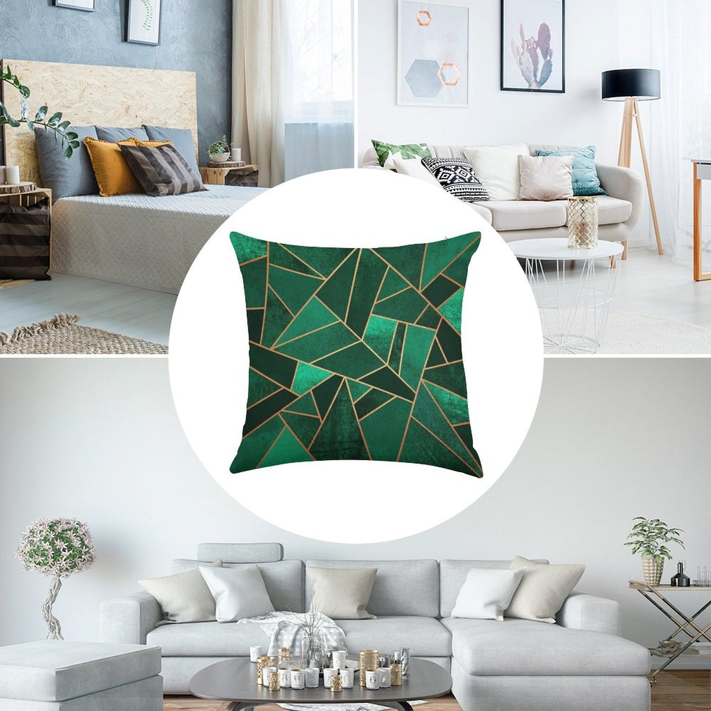 Emerald And Copper Linen Throw Pillow Cover