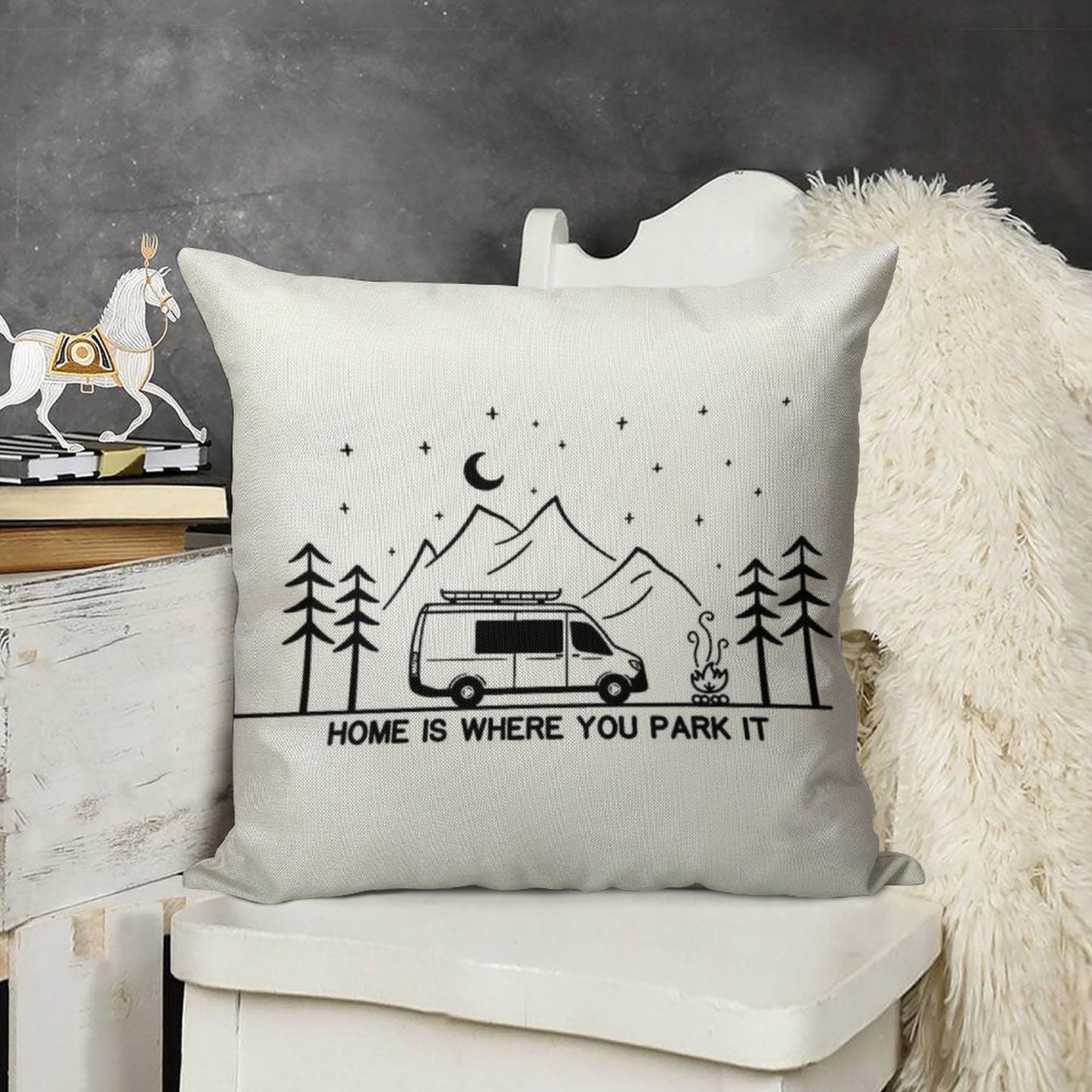 Home Is Where You Park It Vanlife Campervan Camping Outdoors RV Linen Throw Pillow Cover