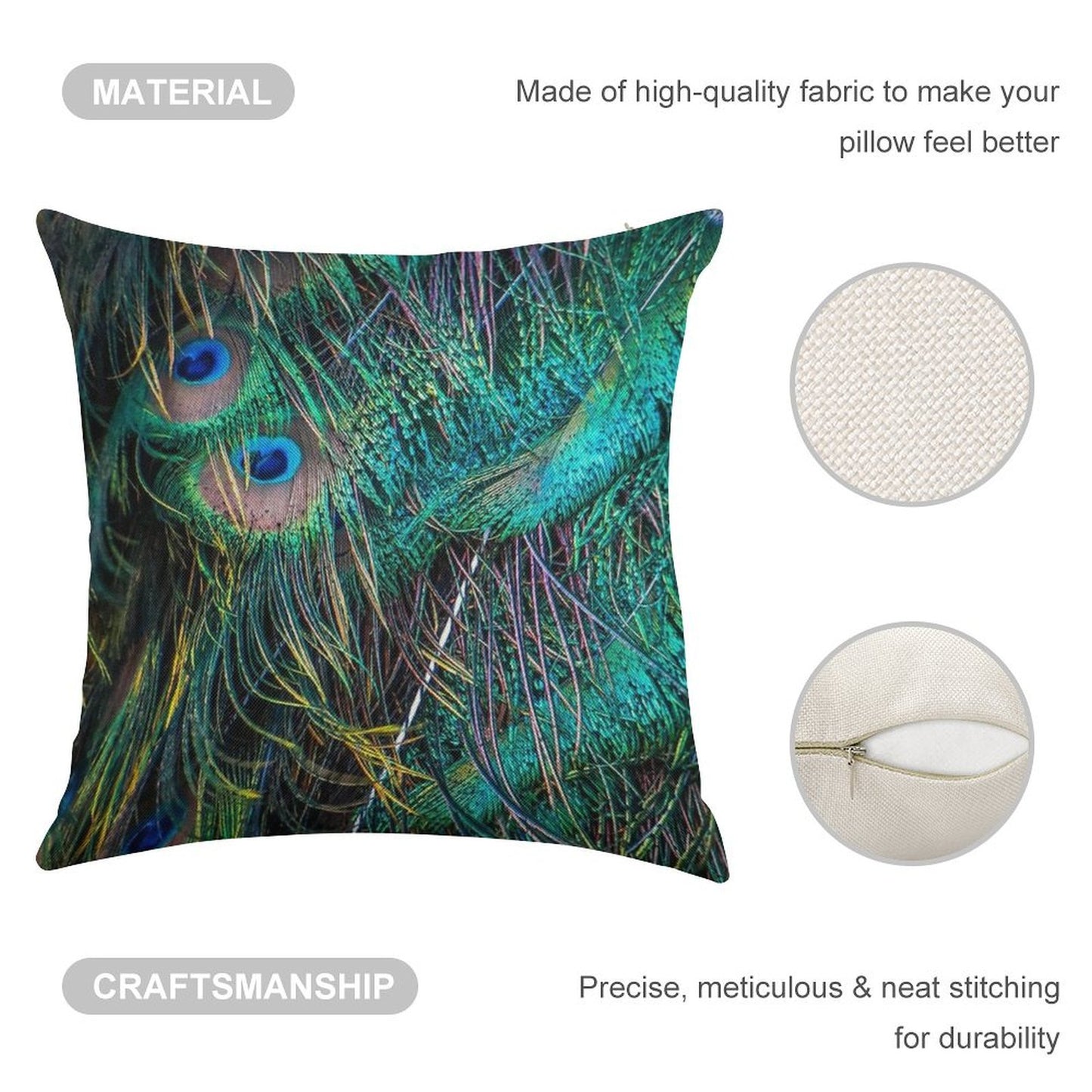 Peacock Feathers Linen Throw Pillow Cover