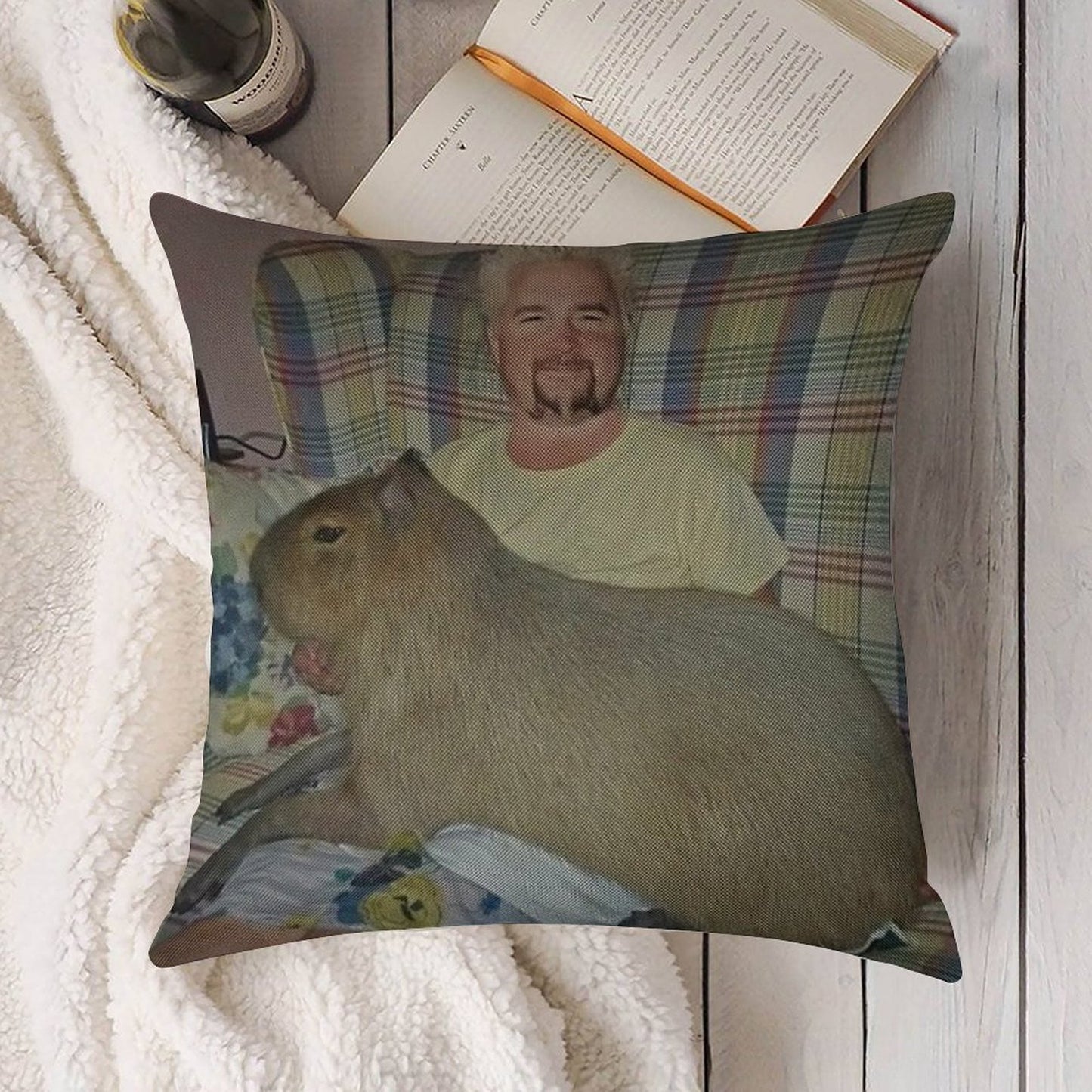 Guy Fieri with Capybara Linen Throw Pillow Cover