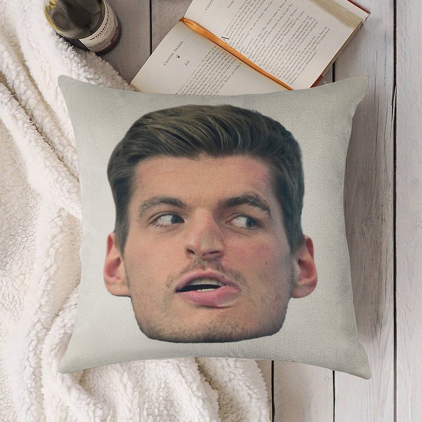 Max Verstappen Face Linen Throw Pillow Cover