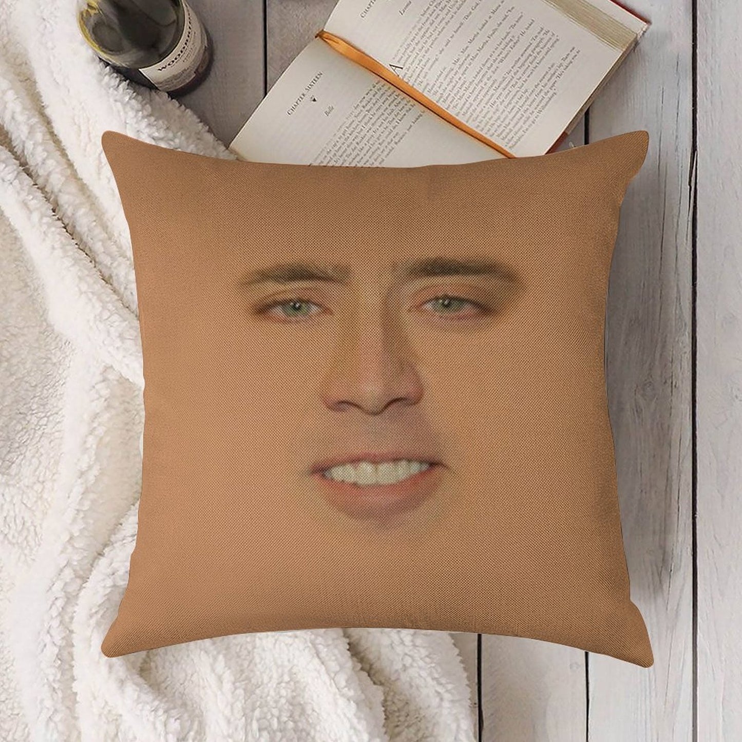 Nicolas Cage Full Face Linen Throw Pillow Cover